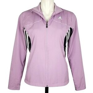 Adidas Women's Pink Black White Stripes Lightweight Jacket Mesh Lined Small